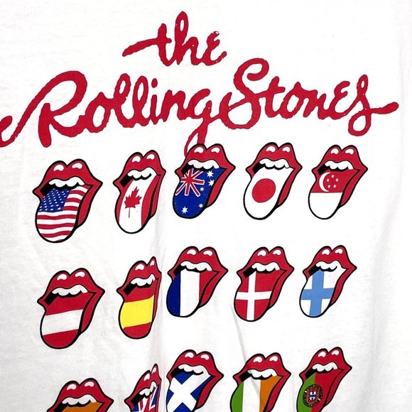 Musidor The Rolling Stones T-Shirt Flags Tongues White Size SMALL- NEW - Picture 3 of 5